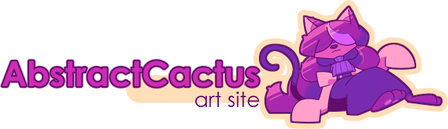 A banner with text that reads 'AbstractCactus art site', next to it is a drawing of a catlike creature wearing clothes.